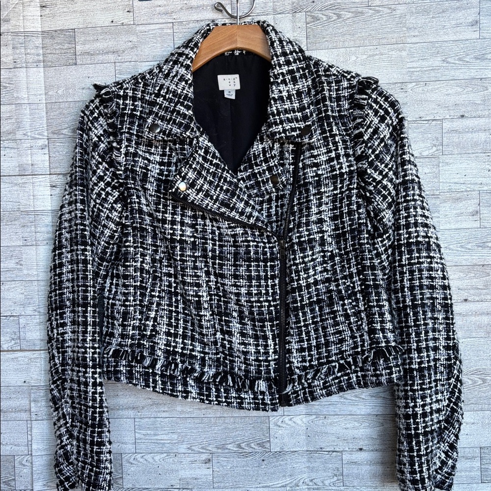 Tweed Moto Jacket A New‎ Day Black & White Metallic Coat - Picture 2 of 6